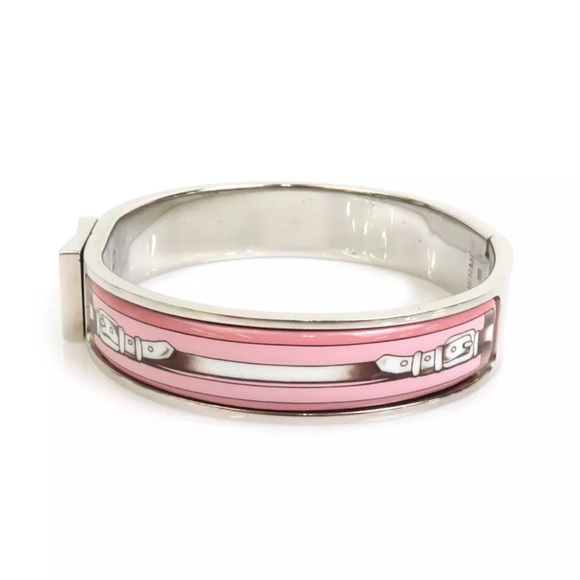 HERMES Clic Clac Bangle Bracelet Silver/Pink/White Metal/Enamel - Picture 3 of 7